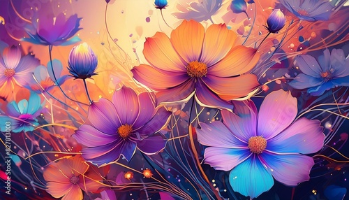 Lively Color Splash Artwork with bright white and pink flowers