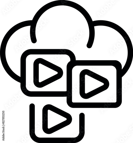 Line art icon of a cloud with play buttons, symbolizing online media streaming