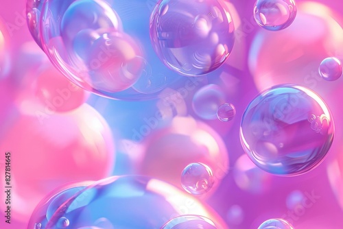 Abstract background with iridescent bubbles in pink and blue hues.