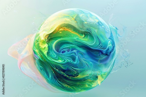 Digital image of  green  blue and yellow bubble with a rainbow shape