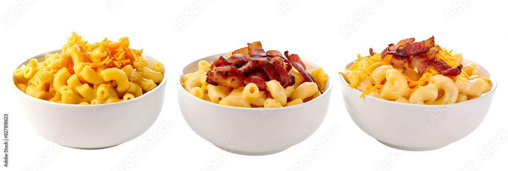set of mac and cheese, including classic and bacon, isolated on transparent background set of mac and cheese, including classic and bacon, isolated on transparent background