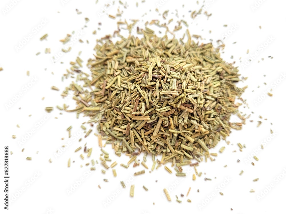 Aromatic pieces of dried rosemary on a white background. Aromatic pieces of dried rosemary on a white background.