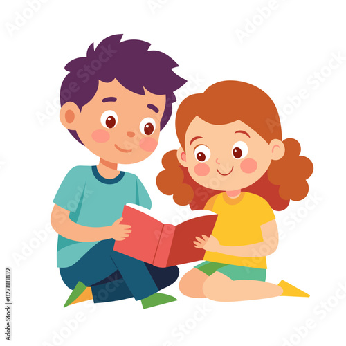 Little boy and girl read book together full body © CreativeDesigns