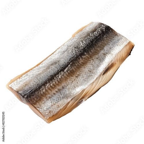 Atlantic salted herring fillet. Isolated on transparent background.