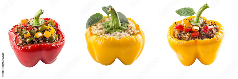 set of stuffed peppers, including quinoa and beef, isolated on transparent background set of stuffed peppers, including quinoa and beef, isolated on transparent background