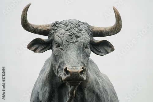 Bull sculpture with horns against a white background