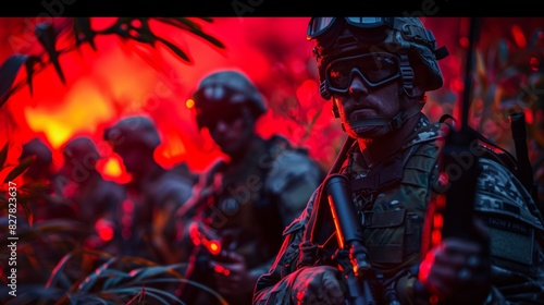 A group of soldiers standing together in preparation for a night mission