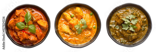 set of curry, including chicken and vegetable, isolated on transparent background