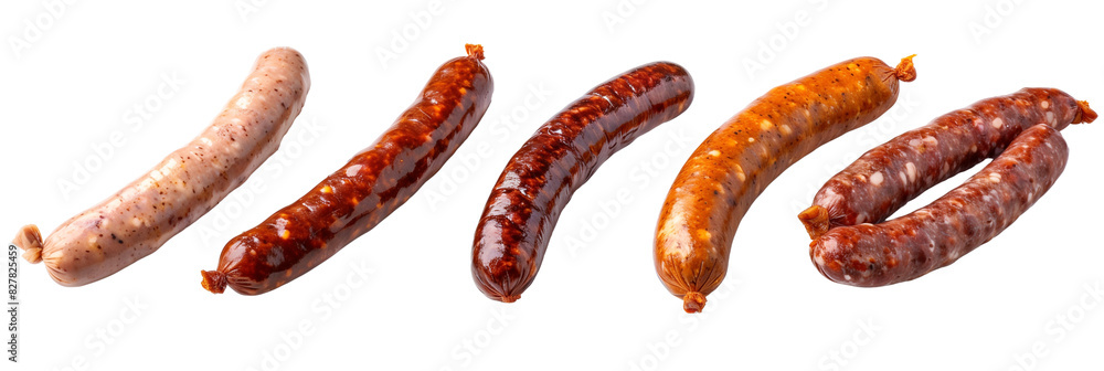 set of of sausages, including bratwurst and chorizo, isolated on transparent background set of of sausages, including bratwurst and chorizo, isolated on transparent background