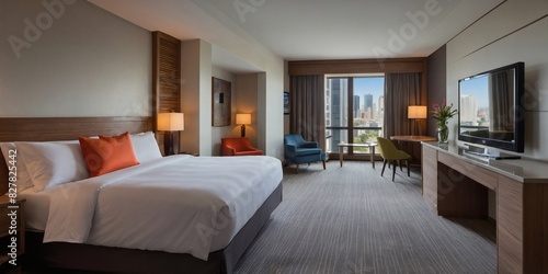 Spacious and welcoming hotel room designed to ensure guests' comfort and relaxation.