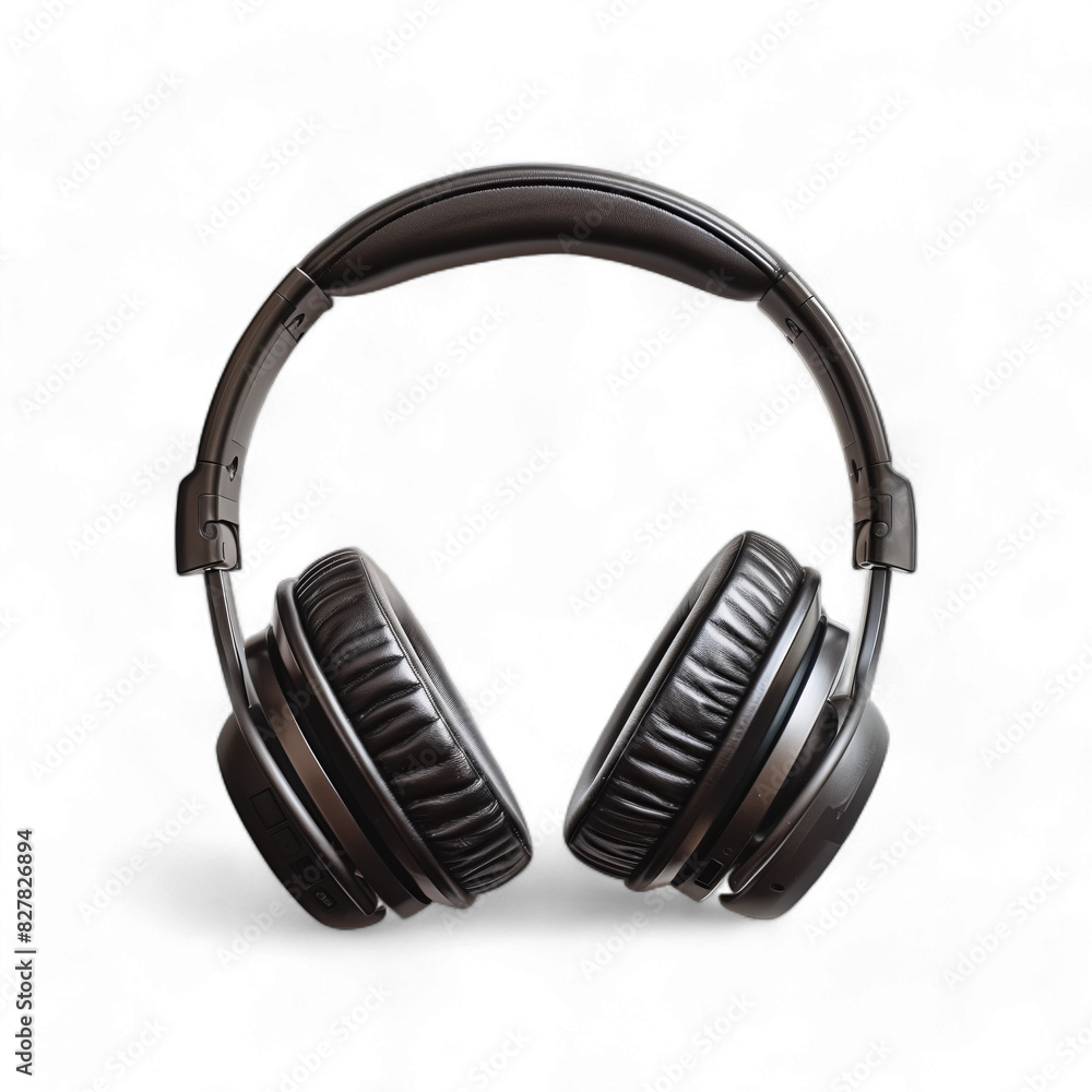 Black Over-Ear Headphones with Cushioned Earpads, Isolated on Transparent Background, PNG. Black Over-Ear Headphones with Cushioned Earpads, Isolated on Transparent Background, PNG.