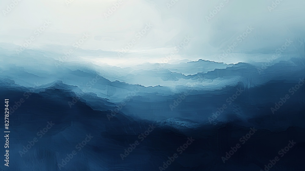 Fototapeta premium Abstract watercolor painting featuring serene layers of blue mountains fading into the mist