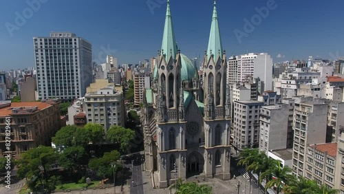 Aerial view of Sé Church, in Sé Square, São Paulo, Brazil