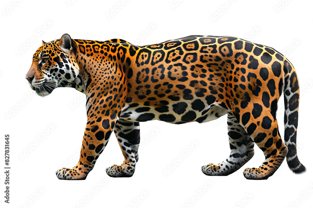 Fototapeta premium side view jaguar isolated on transparent background ,generative ai