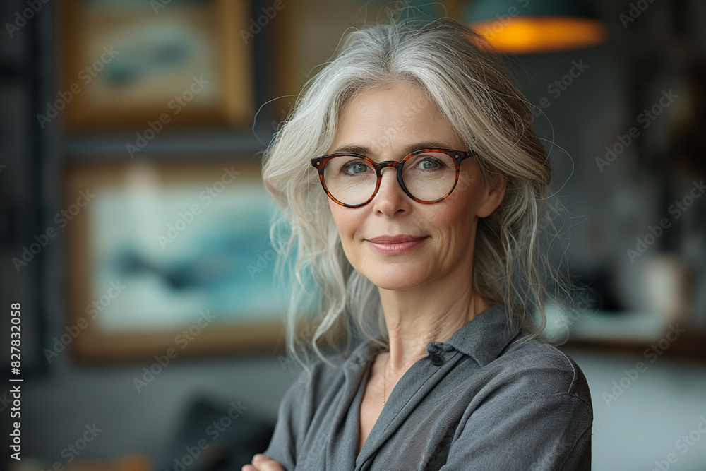 Portrait of Elegant Senior Businesswoman with Gray Hair and Glasses
Portrait of Elegant Senior Businesswoman with Gray Hair and Glasses