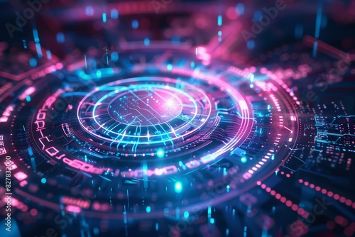 Wallpaper Mural Show Glow HUD icon of quantum computing with Glow HUD big Icon of a quantum chip Torontodigital.ca