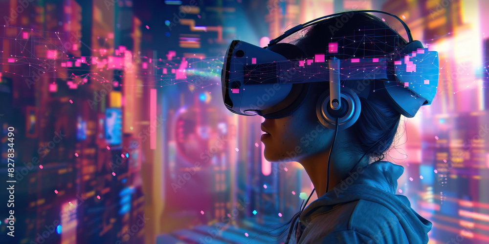 A virtual reality designer creates an immersive experience, blending art and technology to transport users to new worlds A virtual reality designer creates an immersive experience, blending art and technology to transport users to new worlds