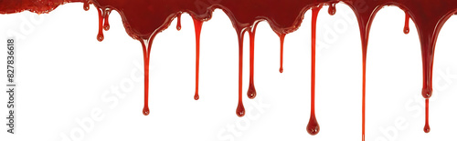 Obraz na płótnie Thick, red blood drips down on a white background, perfect for horror, crime, or medical-themed designs. w salonie