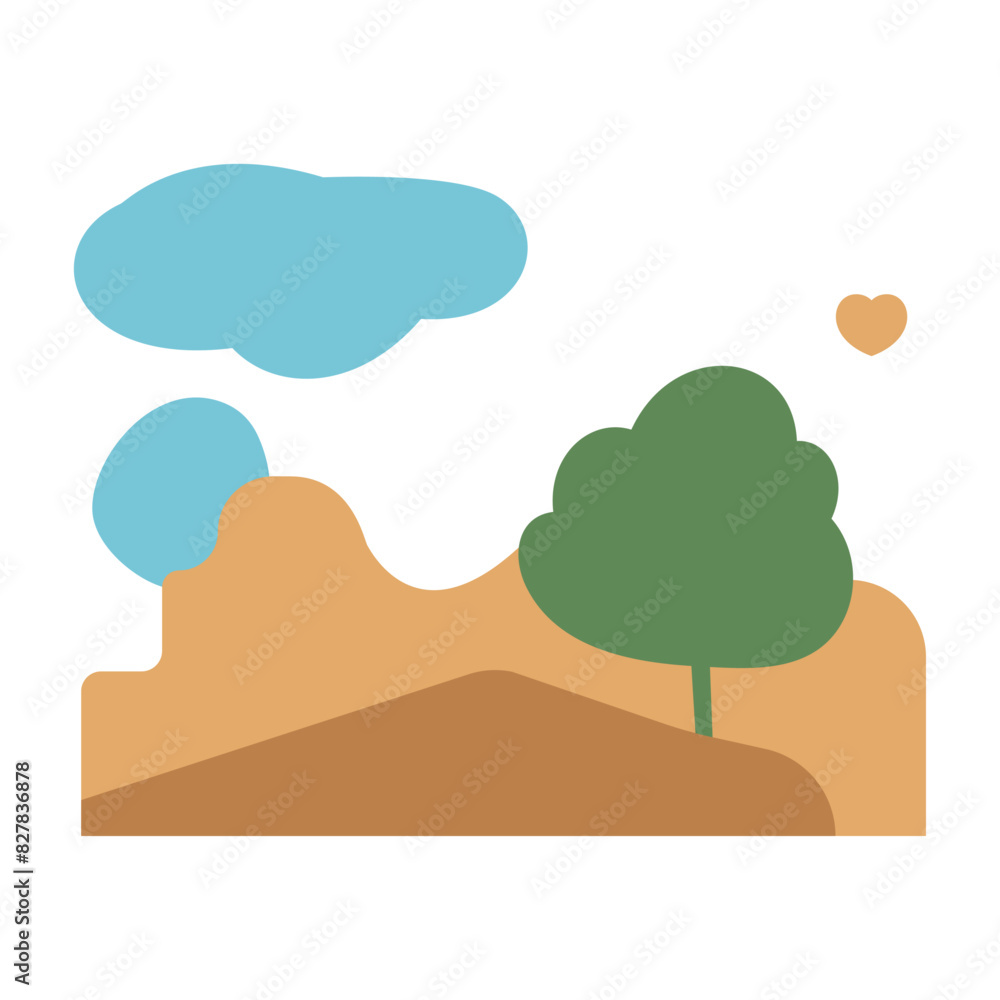 Modern Minimalist Landscape Illustration - Abstract Nature Scene with Soft Shapes and Muted Colors