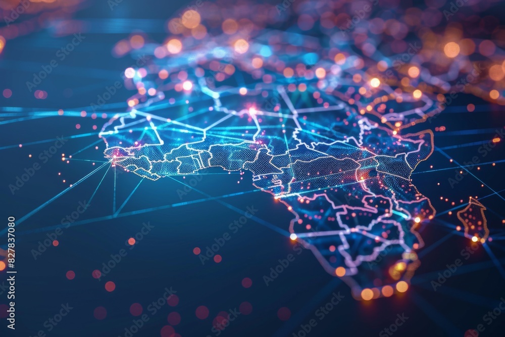 Obraz premium Digital Map of Africa Network Connection created with Generative AI