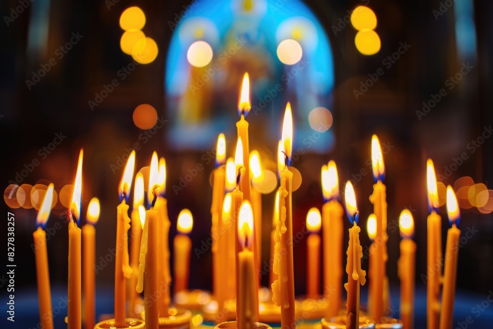 Multiple candles arranged on a table Multiple candles arranged on a table