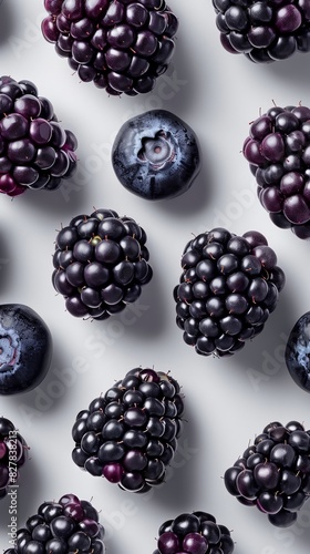 Blackberries and Blueberries on a White Surface