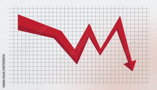Red Arrow Showing Downward Trend In Grid Graph. 