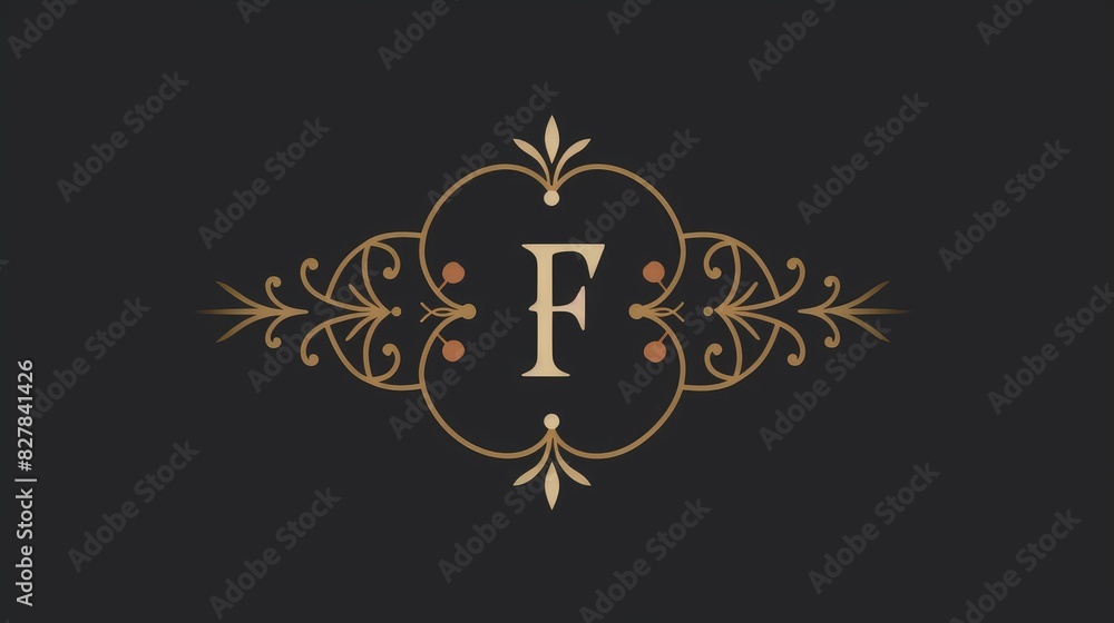 Chic monogram with sophisticated line art logo design in the Art Nouveau style featuring the letter F Ideal for boutique hotel restaurant floral shop jewelry fashion wine heraldic or emblem 