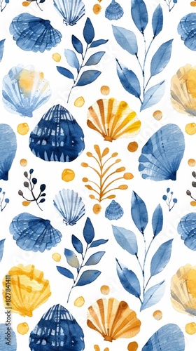 Wallpaper Mural Watercolor Painting of Blue and Yellow Leaves Torontodigital.ca