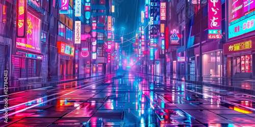 Sci fi cyberpunk futuristic modern city in neon lights 