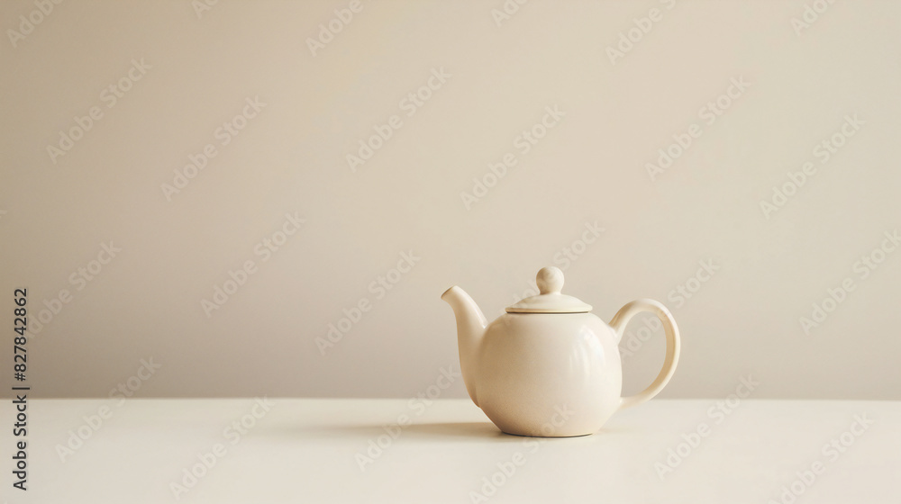 Ceramic Teapot in Minimalist Setting, Beige Tones, Elegant Tableware with Copy Space Ceramic Teapot in Minimalist Setting, Beige Tones, Elegant Tableware with Copy Space