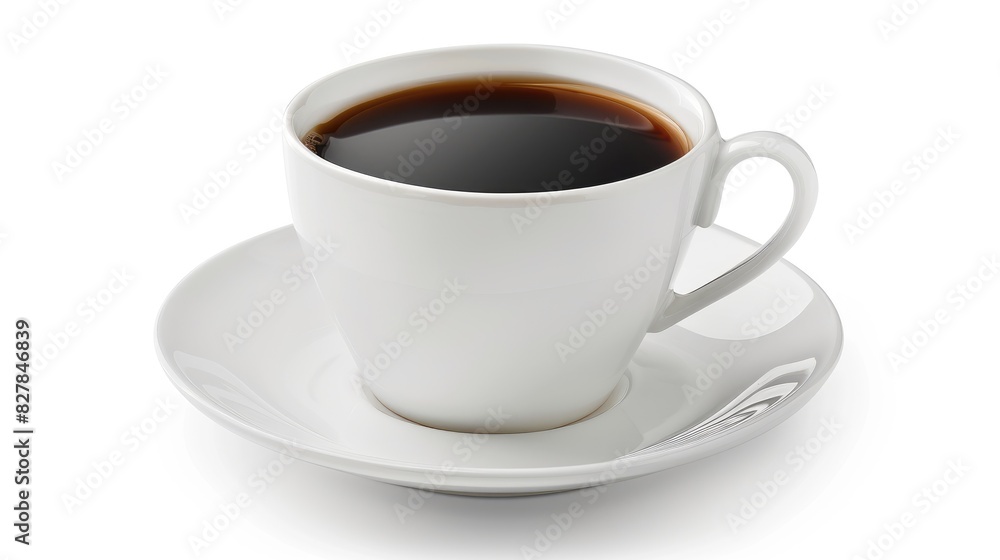 Black coffee in white cup and saucer on white background with clipping path Black coffee in white cup and saucer on white background with clipping path