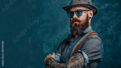 Portrait of a Tattooed Hipster Man photo