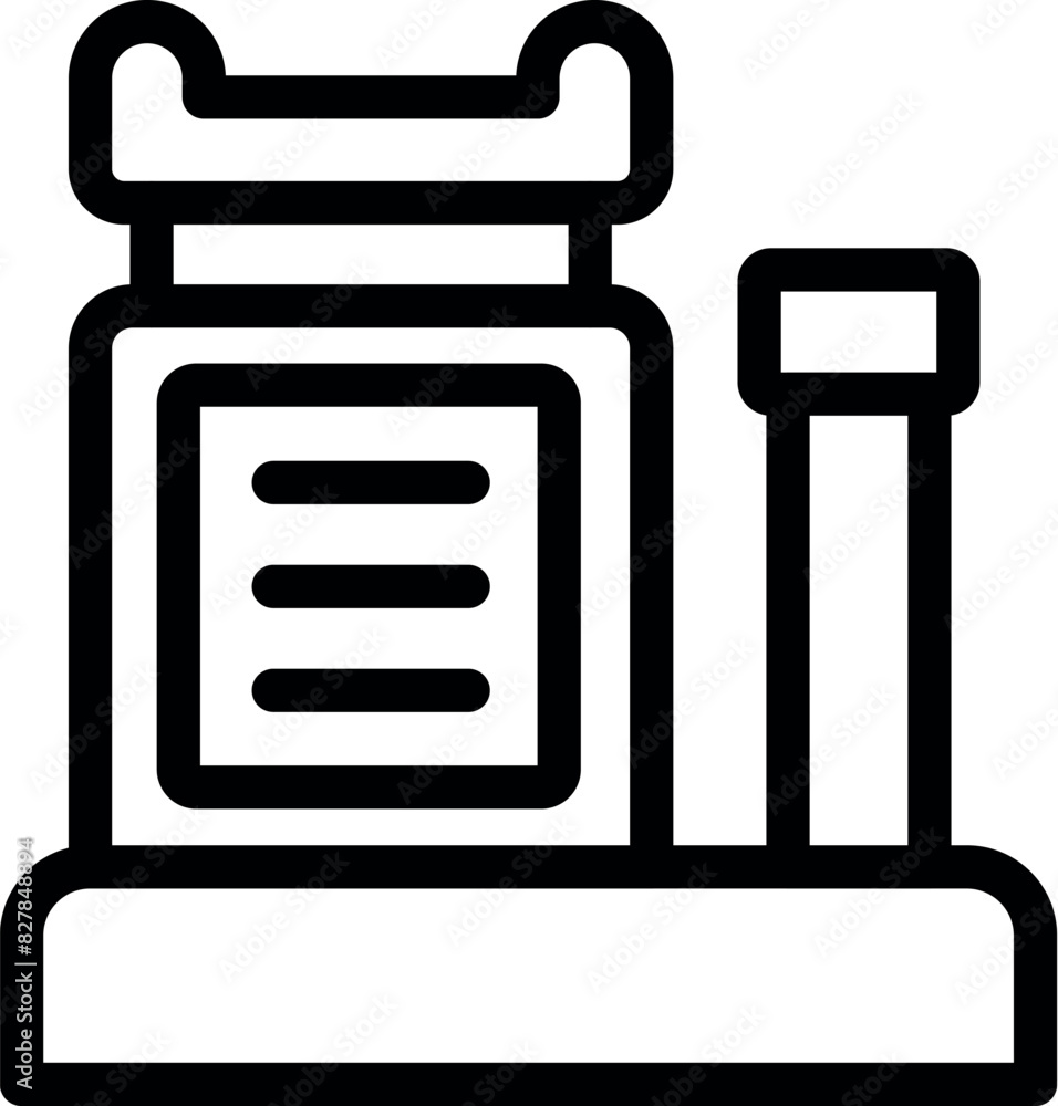 Simple minimalist line art medical pill bottle icon vector illustration on white background for medicine, prescription, healthcare, pharmacy, medication, drug, and pharmaceutical concepts Simple minimalist line art medical pill bottle icon vector illustration on white background for medicine, prescription, healthcare, pharmacy, medication, drug, and pharmaceutical concepts