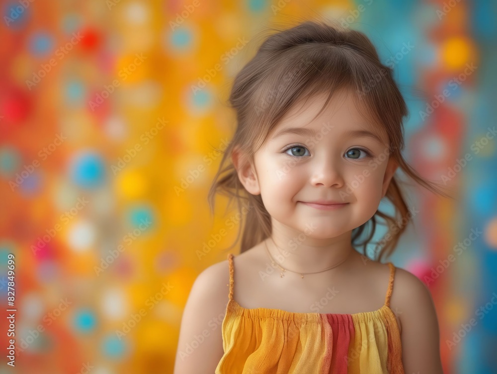 A little girl in a yellow dress smiling. A little girl in a yellow dress smiling.