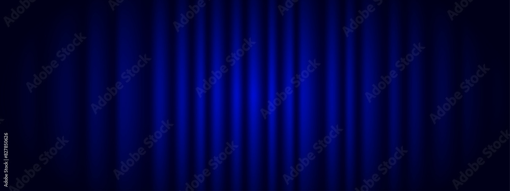 Blue curtain. Closed blue theater or cinema curtain on stage. Theatrical drapes. Vector illustration