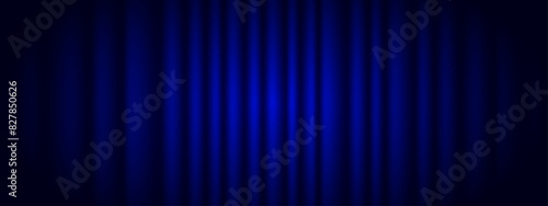 Blue curtain. Closed blue theater or cinema curtain on stage. Theatrical drapes. Vector illustration