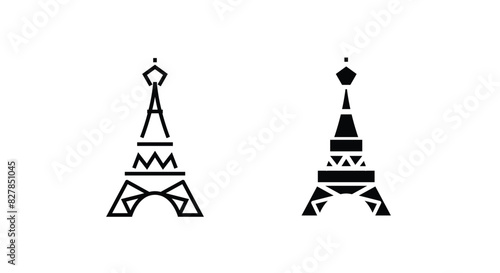 Eiffel tower, Paris, France, eifel line and flat icons set, editable stroke isolated on white, linear vector outline illustration, symbol logo design style