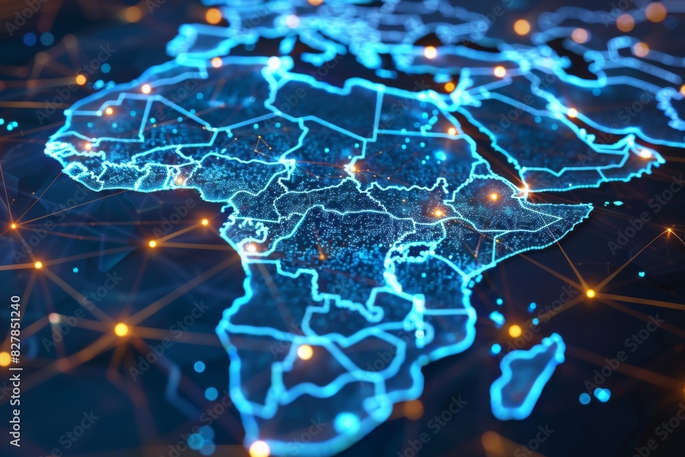 Obraz premium Digital Map of Africa Network Connection created with Generative AI