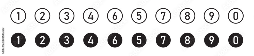 Bullet Point, Circle Number font icon . Typography Set of Round 1-9 Numbers. Numeral typographic line and flat icons set, editable stroke isolated on white, linear vector outline illustration, symbol Bullet Point, Circle Number font icon . Typography Set of Round 1-9 Numbers. Numeral typographic line and flat icons set, editable stroke isolated on white, linear vector outline illustration, symbol