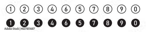 Bullet Point, Circle Number font icon . Typography Set of Round 1-9 Numbers. Numeral typographic line and flat icons set, editable stroke isolated on white, linear vector outline illustration, symbol 