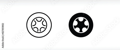 Car wheel icons set. Black wheel tires silhouette collection. Auto wheel disks.Car wheel