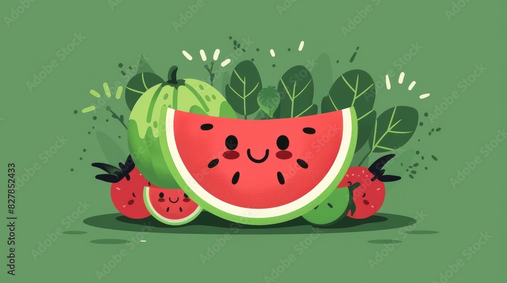 Watermelon in adorable fruit character in flat design Watermelon in adorable fruit character in flat design