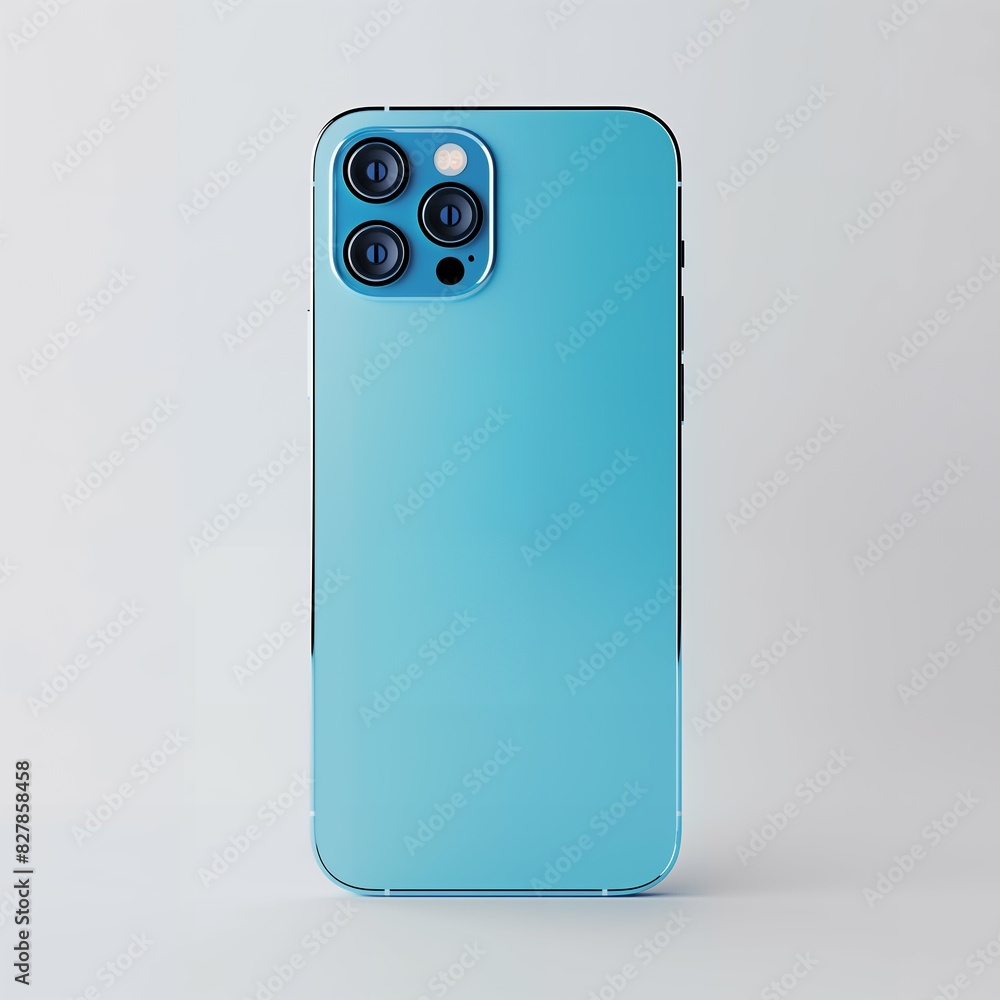 Phone Mockup in Light Blue Shade, Back View on White Background, 3D Render Phone Mockup in Light Blue Shade, Back View on White Background, 3D Render