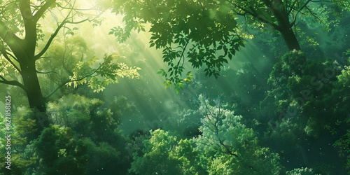 Idyllic Green Forest  A Lush and Peaceful Sanctuary Bathed in Dappled Sunlight