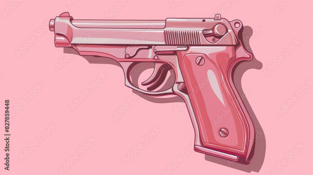 Pink background badge with pistol icon Pink background badge with pistol icon