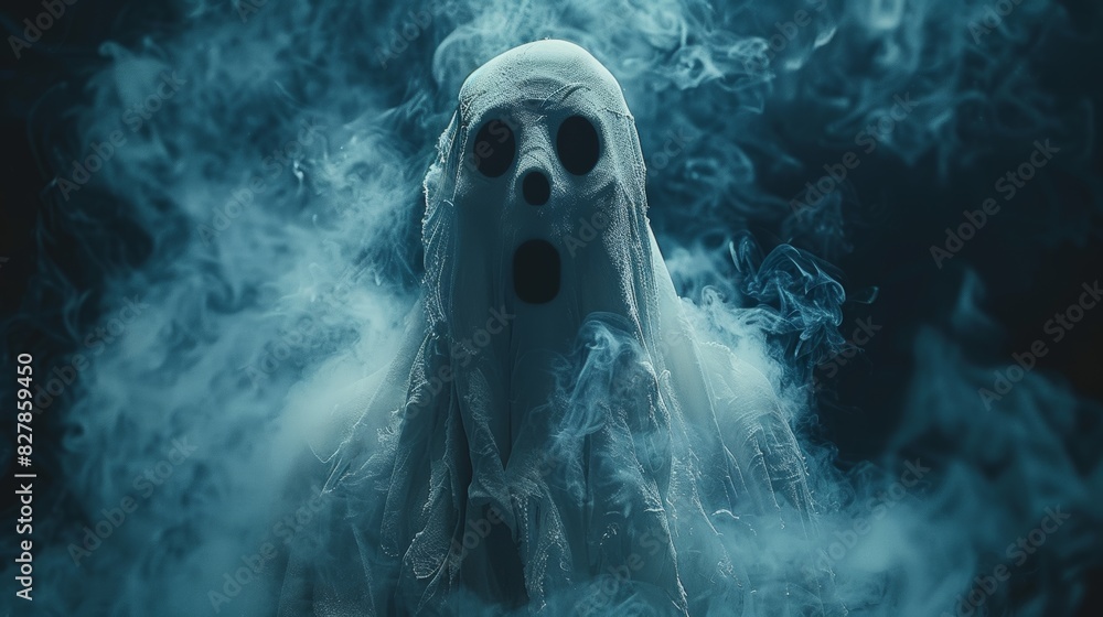 Halloween horror scene featuring a white undead ghost screaming. in a ambient dark and terror Halloween horror scene featuring a white undead ghost screaming. in a ambient dark and terror