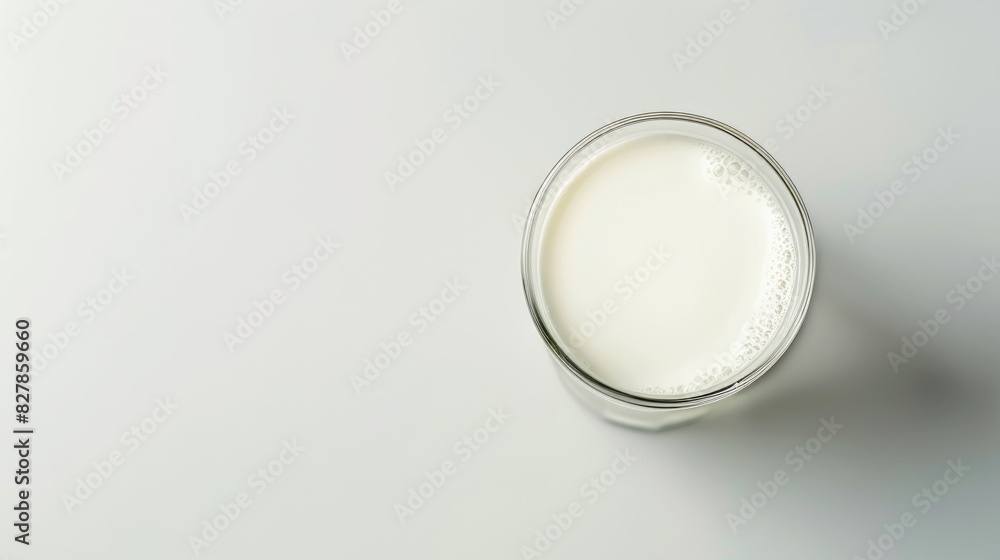 Fresh milk in a glass isolated on a white background seen from above Fresh milk in a glass isolated on a white background seen from above