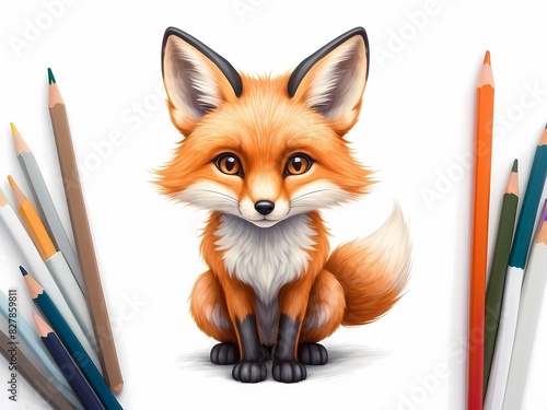 A quality colored pencil drawing of a cute and lovely Fox