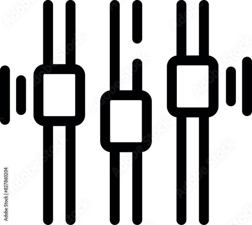 Abstract black and white vector illustration of a minimalist modern abstract audio equalizer icon for music and sound control interface design, with editable and scalable elements